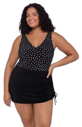 Trimshaper Julie Adjustable Skirt Control Swim Dress in Sea Stones at Nordstrom, Size 16W