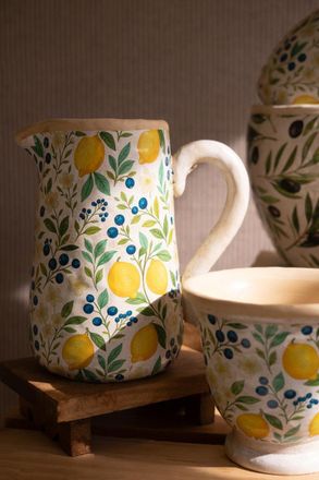 Kalalou Set Of Two Cement Pitcher And Vase - Lemons