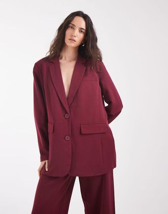 Pieces Blazer sartoriale oversize bordeaux in coordinato-Rosso