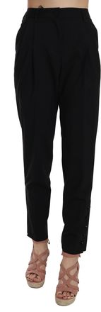 Dolce & Gabbana Black Button Pleated Tapered Trouser Womens Pants
