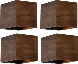 QAZQA R&uacute;stico Set De 4 L&aacute;mparas De Pared Inteligentes Madera Nogal Con Wifi G9 - Transfer /acero Cuadrada Adecuado Para Led Max. 1 X 2.5 Watt - Qazqa