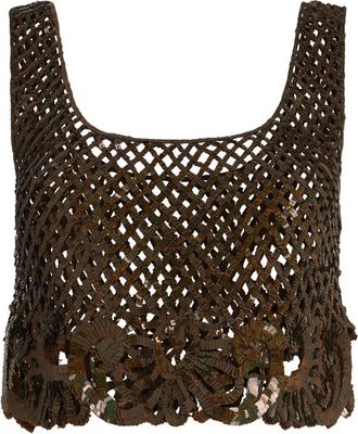 Alberta Ferretti Tops, Dames, Bruin, M, Katoen, Cropped Top met Brede Bandjes