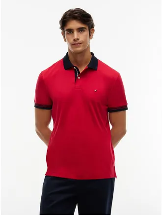 Tommy Hilfiger Mens Regular Fit Tipped Smooth Cotton Polo - Medium Red - XXL