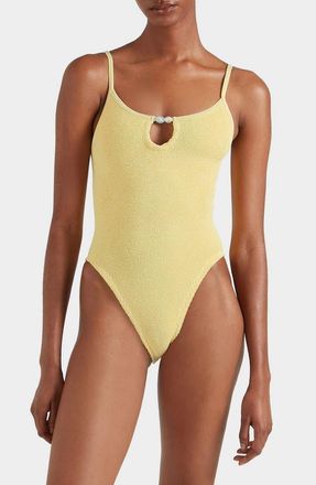 Hunza G Mia Beaded One-Piece Swimsuit in Butter at Nordstrom