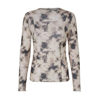 Modstr&ouml;m Print Top Petrina Lange Mouw - Dames - Tops - Beige - Maat: XS