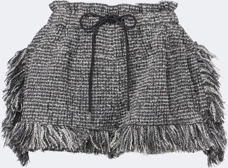 sacai Shorts in tweed di misto lana con frange