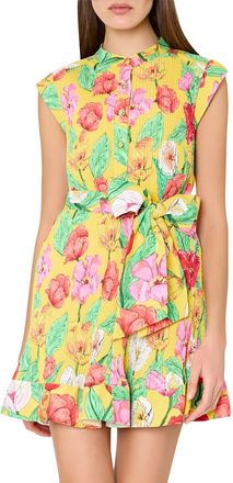 Milly Joan Tulip Rosette Pleated Dress In Yellow Multi