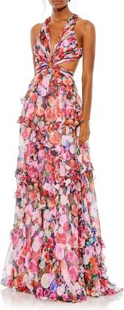 Mac Duggal Ruffled Cut Out Sleeveless Gown in Multi at Nordstrom, Size 12