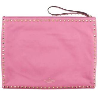 Valentino Pre-owned Rockstud Leren Clutch - Dames - Pre-owned - Roze - Maat: ONE Size Leer