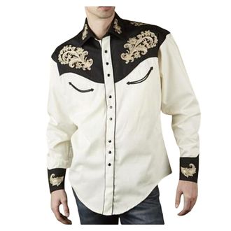Generic Mens Casual Shirt Printed Long-Sleeved Western Cowboy Shirt Button Down Slim Fit Work Shirt