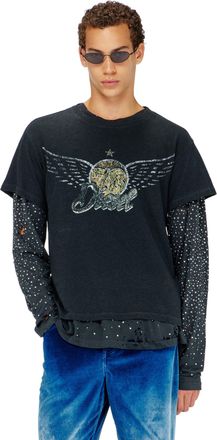 Diesel Cotton-hemp T-shirt with concert graphics - T-Shirts - Man - Black