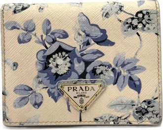 Prada Beige Purple Saffiano Triangle Leather Wallet (Bi-Fold) (Pre-Owned)