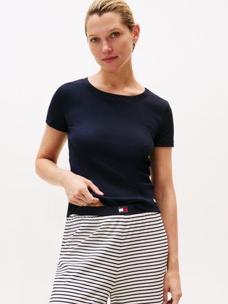 Tommy Hilfiger T-Shirt, Damen, Gr. XL (42/44), blau (desert sky), Rippstrick, Obermaterial: 57% Baumwolle, 38% Polyester, 5% Elasthan, TOMMY HILFIGER UNDERWEAR, norm