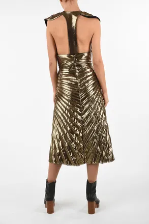 Maison Margiela Lam&eacute; Faux Leather Draped Empire-Style Dress Maison Margiela