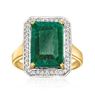 Ross-Simons Emerald and. Diamond Ring in 14kt Yellow Gold