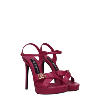 Dolce & Gabbana Leather DG Logo Platform Platform Sandal - Pink