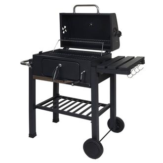 Hhg Hhg - Carro Para Barbacoa 862, Soporte Para Barbacoa De Carb&oacute;n Barbacoa De Jard&iacute;n Con Tapa Estantes, Acero, 110x100x51cm Negro