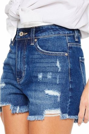 Kancan High Rise No Stitch Frayed Hem Shorts In Dark Stone