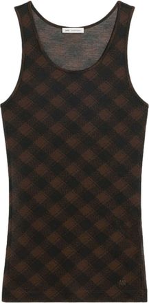 Ami logo-embroidered cotton-blend top - women - Cotton/Polyamide - S - Brown