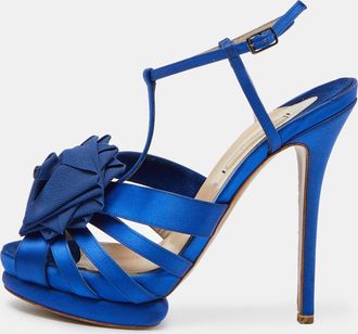 Nicholas Kirkwood Blue Satin Platform Ankle Strap Sandals