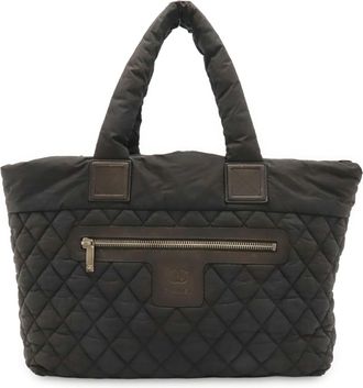 Chanel Black Red Color Nylon Leather Shoulder Bag Tote Bag (Pre-Owned)
