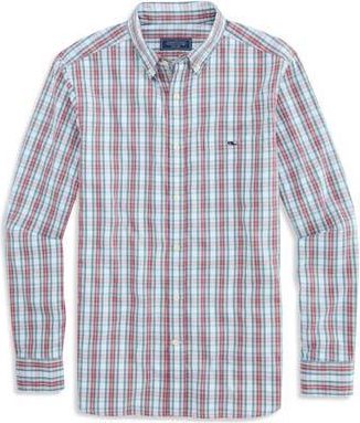 Vineyard Vines Wavecrest Plaid Stretch Cotton Poplin Button-Down Shirt in Aqua/Red/White Cap at Nordstrom Rack, Size Xx-Large