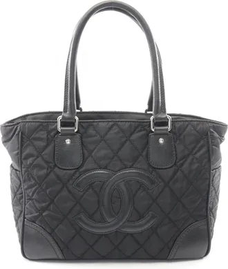 Chanel Black Nylon Leather Handbag Tote Bag (Pre-Owned)