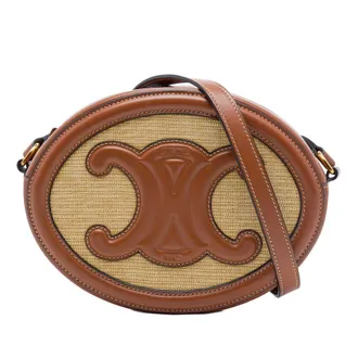 Celine Pre-owned Celine Straw Effect Canvas Cuir Triomphe Oval Crossbody Ladies W7A7MG3T74ZKGLAD