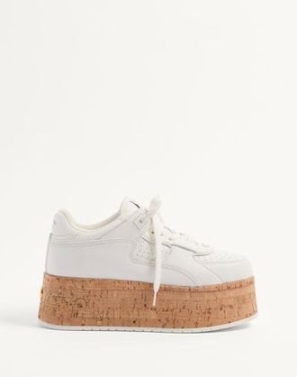 Valentino Garavani Freedots Xl Calfskin And Cork Sneaker Woman WHITE 35.5