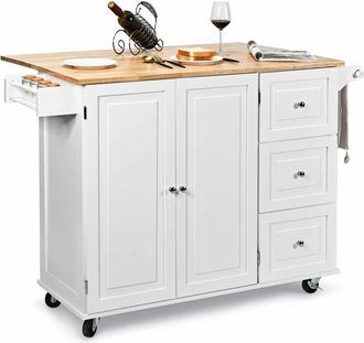 Costway Carrello da Cucina in Legno, Credenza Cucina Salvaspazio con Mensole Regolabili, Armadietto per Microonde con Cassetti, 136 x 76 x 91 cm (Bianco)