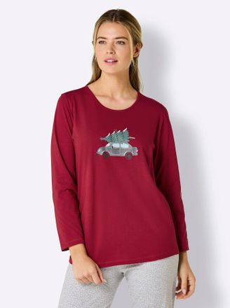 Comtessa Rundhalsshirt COMTESSA Schlafanzug-Shirt, Damen, Gr. 36/38, bunt (rot, anthrazit), 100% Baumwolle, bedruckt, gemustert, Shirts Rundhalsshirt