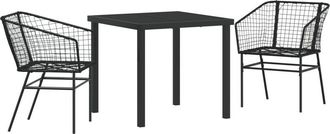 vidaXL Conjunto De Comedor De Jard&iacute;n 3 Pcs Negro Rat&aacute;n Sint&eacute;tico Vidaxl
