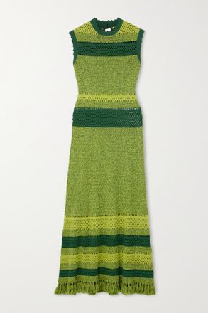 Escvdo + Net Sustain Abito Midi In Cotone Crochet Con Frange Nanay - Verde
