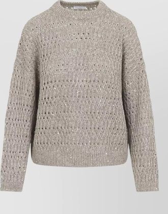 Brunello Cucinelli linen openwork sequin crewneck jumper