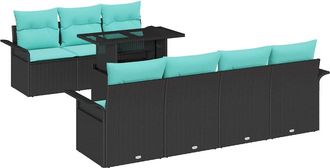 vidaXL Conjunto De Sof&aacute; De Jard&iacute;n 8 Uds. 7 Plaza Negro Rat&aacute;n Sint&eacute;tico Vidaxl