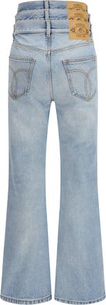 Fiorucci Womens Flared Jeans With Triple-Layer Waist Detail Light Blue Cotton