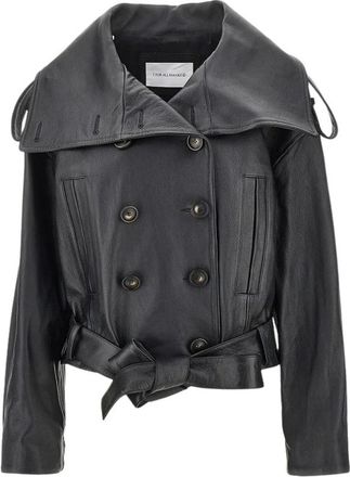 7 For All Mankind Leren double-breasted jas - Dames - Jassen - Zwart - Maat: S Zijde