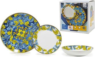 Trade Shop Trade Shop Traesio - Set Servizio Di Piatti In Porcellana 18pz Decorazione Floreali In Stile Maiolica Da Tavola