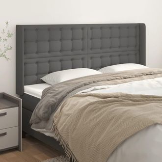 vidaXL Cabecero Con Orejas De Cuero Sint&eacute;tico Gris 203x16x118/128 Cm Vidaxl
