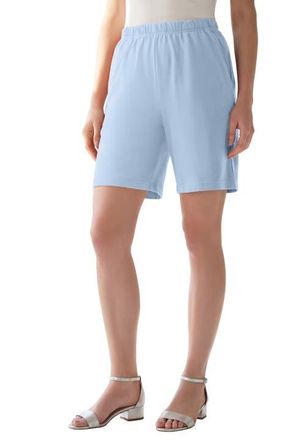 Roaman's Plus Size Soft Knit Pull-On Short in Pale Blue at Nordstrom, Size Medium
