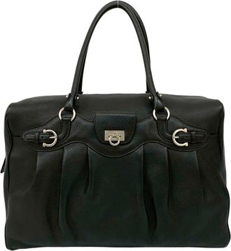 Ferragamo Black Leather Handbag Tote Bag (Pre-Owned)
