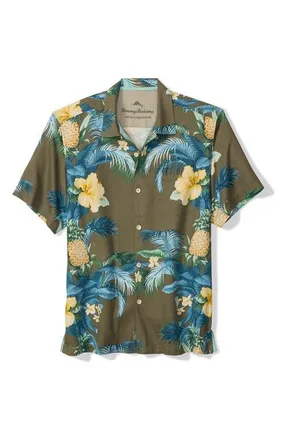 Tommy Bahama Pineapple Petals Floral Silk Camp Shirt in Blue Ash at Nordstrom, Size X-Large