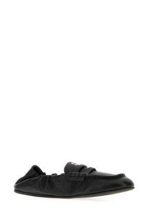Miu Miu Womens Black Nappa Leather Ruches Loafers Nero Lambleather Mocassini