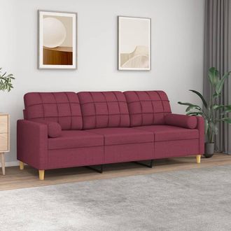 vidaXL Sof&aacute; De 3 Plazas Con Cojines Tela Rojo Tinto 180 Cm Vidaxl