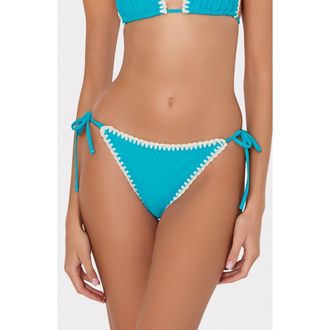 Milly Whipstitch Detail String Bikini Bottoms in Teal at Nordstrom, Size Medium