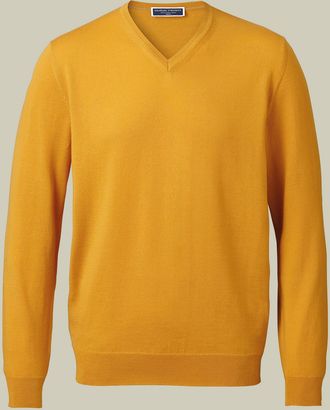 CHARLES TYRWHITT Merino V-Neck Wool Jumper - Yellow Size Large by Charles Tyrwhitt