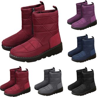 Generic High Top Boots for Women Winter Snow Boots Warm Comfortable Faux Fur Lined Booties Casual Slip on Mid-Calf Boot Thickened Insulated Waterproof Outdoor