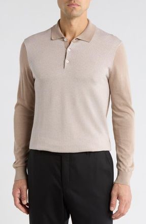 Jack Victor Francois Long Sleeve Cotton & Silk Polo Sweater in Sand at Nordstrom, Size Xx-Large