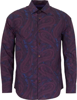 Lords of Harlech Norman Button-Up Shirt in Paisley Badalona Plum at Nordstrom, Size Xx-Large