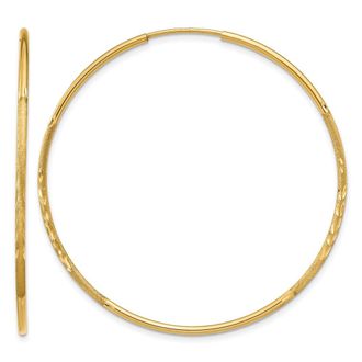 Diamond2Deal 14k Yellow Gold 1.25mm Diamond-cut Round Hoop Earrings 41 mm